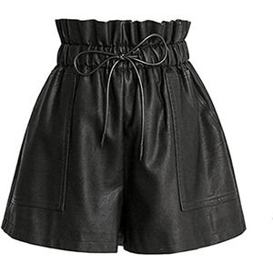 SCHHJZPJ High Waisted Wide Leg Black Faux Leather Shorts Size Small